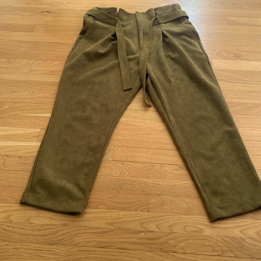 DKNY - faux-suede textured pants complete with a matching belt.  Color - Sage